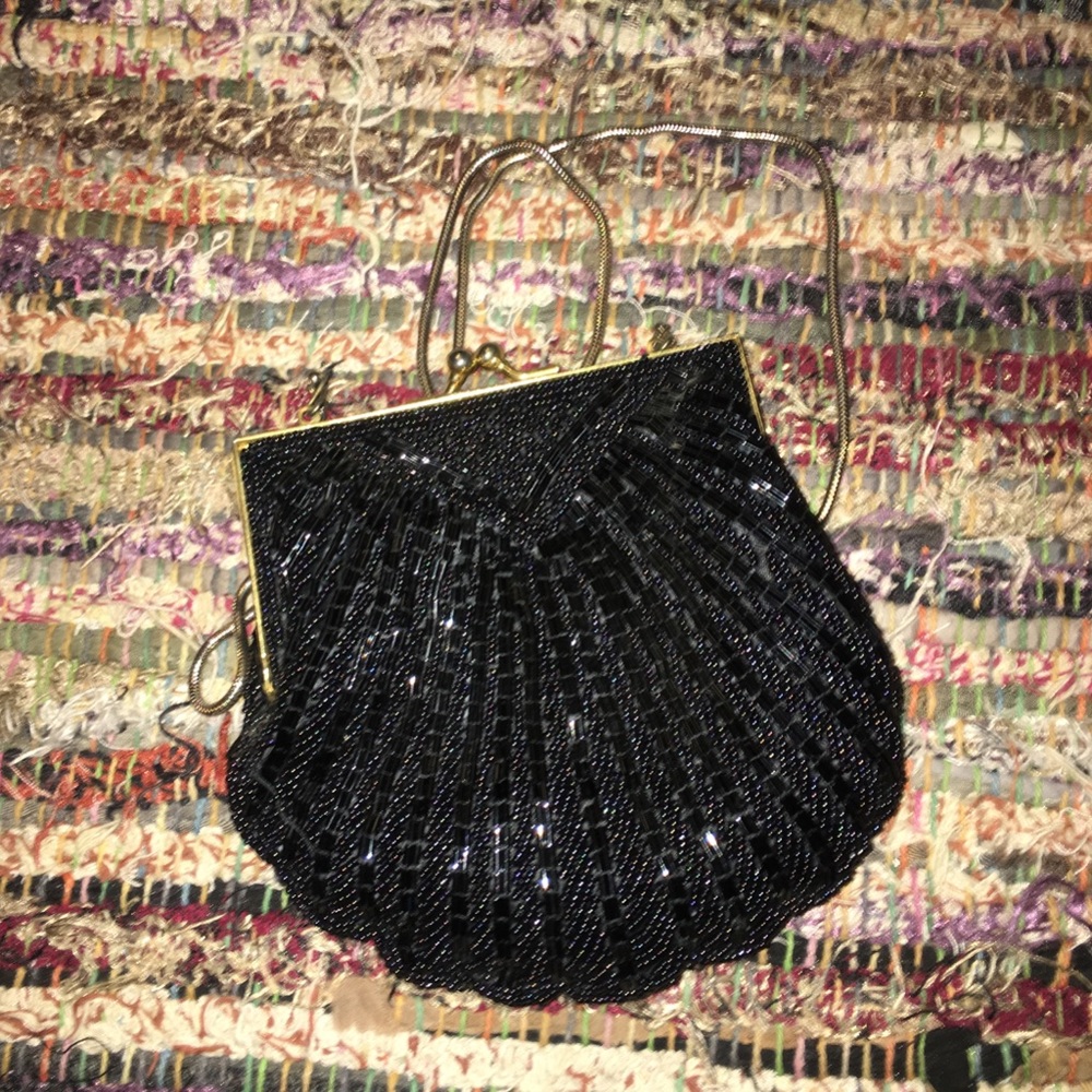 Black beaded vintage clutch mini purse/evening bag
